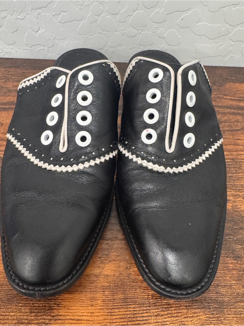 Altuzarra Leather Oxford Mules  Black Leather Slip-On White Trim Academia 38 7.5 - Picture 2 of 6